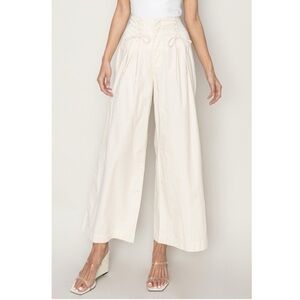 252 • Ecru 100% Cotton Poplin Wide Leg Lace Up Summer Weight Pants